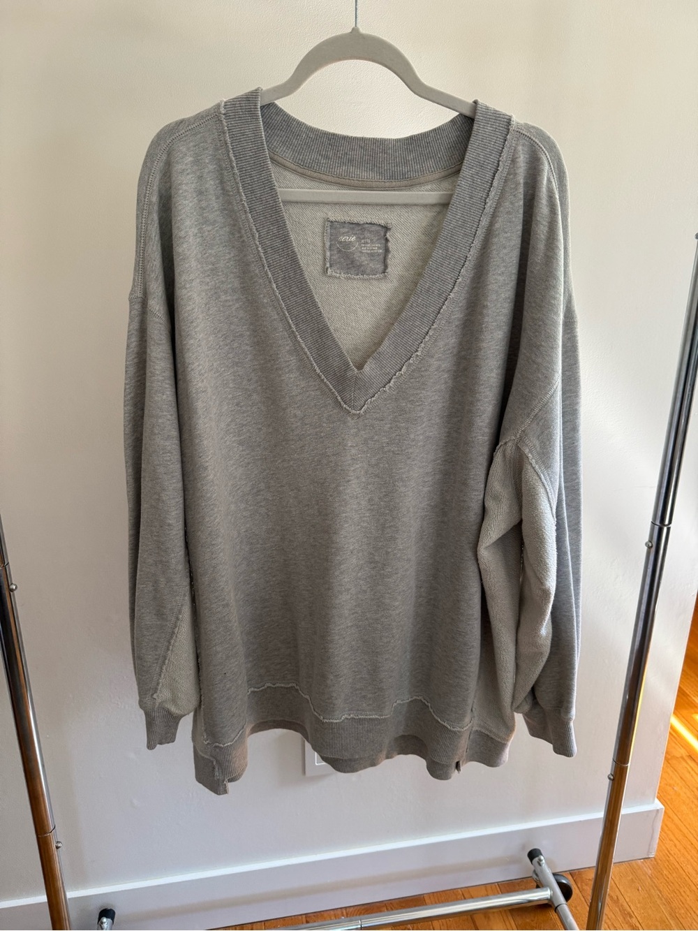 aerie Men's V-Neck Sweater in Light Gray